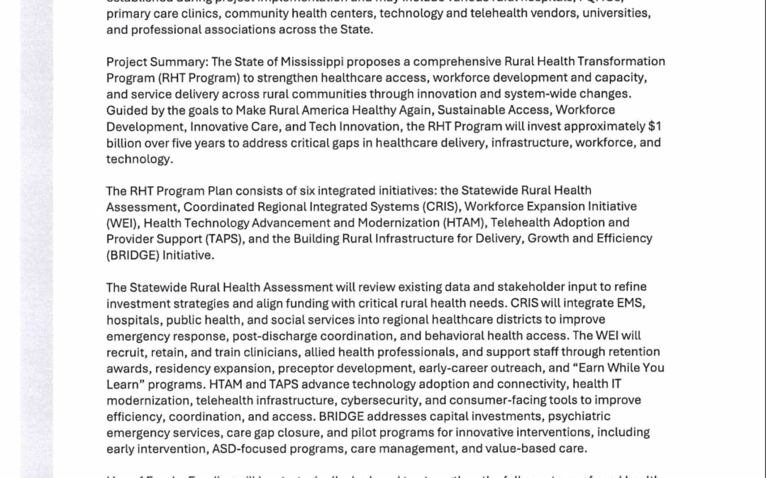 Summary of Mississippi’s Plans for the Rural Health Transformation Program